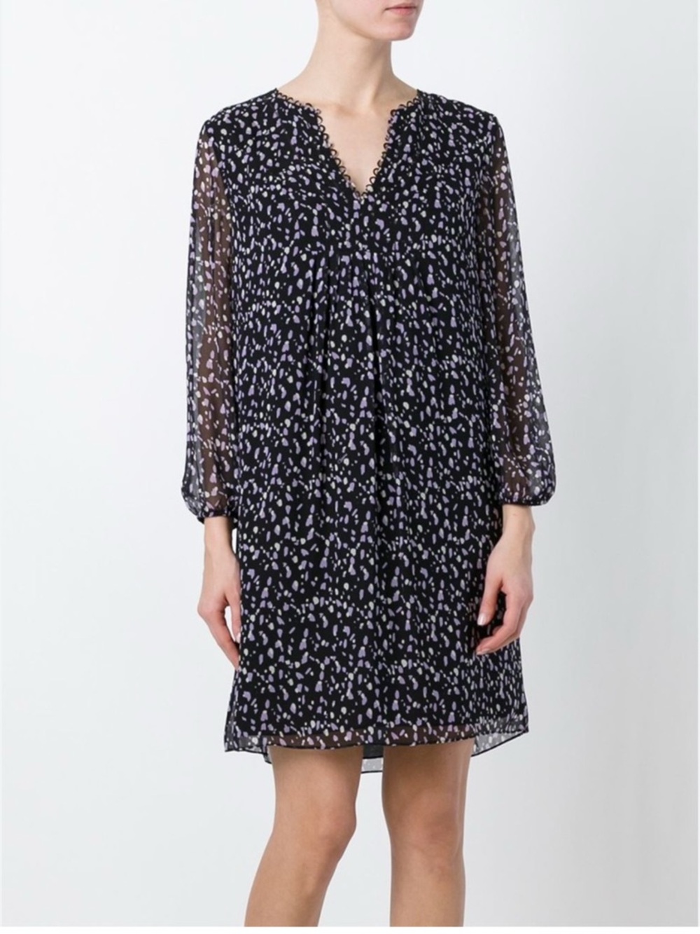DVF Aria Silk Chiffon Mini Dress Sheer Sleeve Boho Chic Romantic Black Static 4